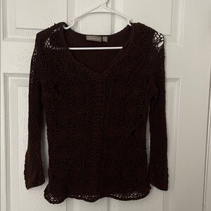 Croft & Barrow Brown Crochet Top